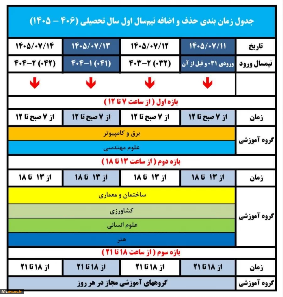 اطلاعیه زمانبندی حذف و اضافه  نیمسال اول سال تحصیلی 1404 2